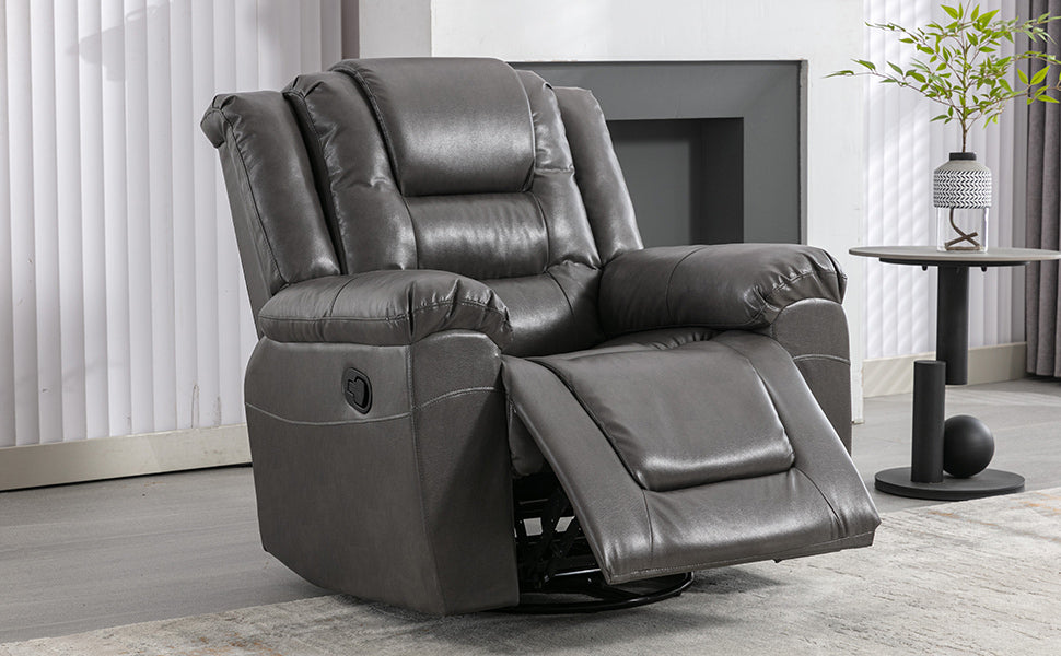 360 Swivel And Rocking Home Theater Recliner Manual Recliner Chair With Wide Armrest For Living Room,Bedroom, Grey Grey Foam Pu