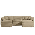 Oversized Modular Cushion Sofa, Portable Ottoman, L Shaped Corner Low Back Deep Seating Spacious Sofa Set And Sofa Bed For Home Apartment Living Room Set, Tan Corduroy Tan Corduroy 3 Seat