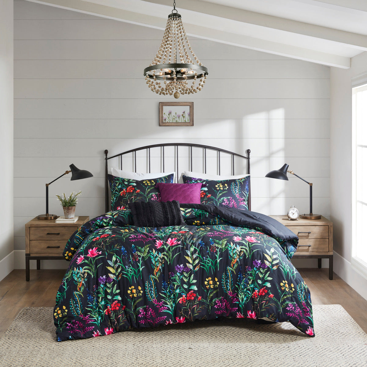 5 Piece Comforter Set Black Full Queen Full Multicolor Polyester