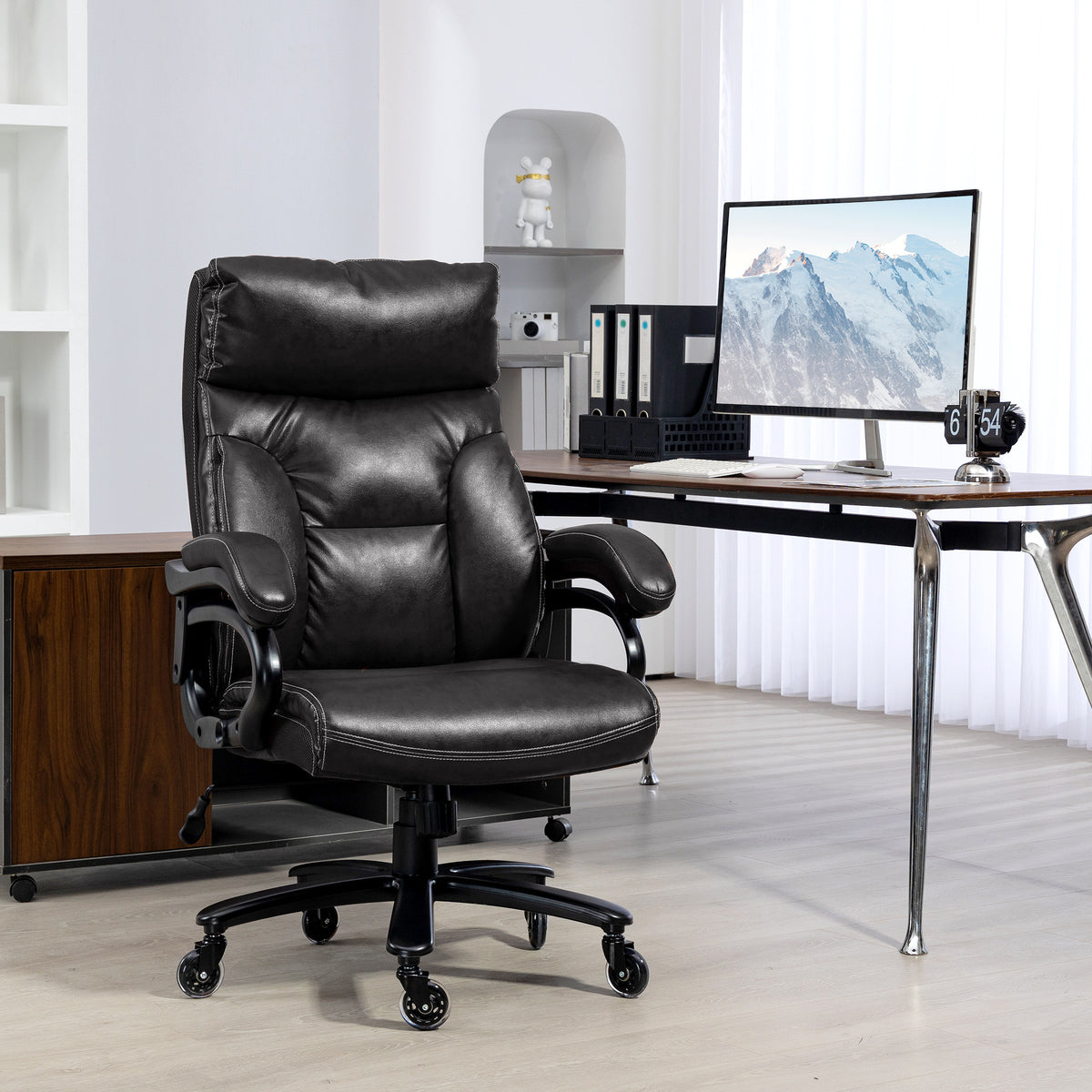 Vinsetto Heavy Duty Pu Leather Office Chair Hold Up To 400Lb, Black Black Pu Leather