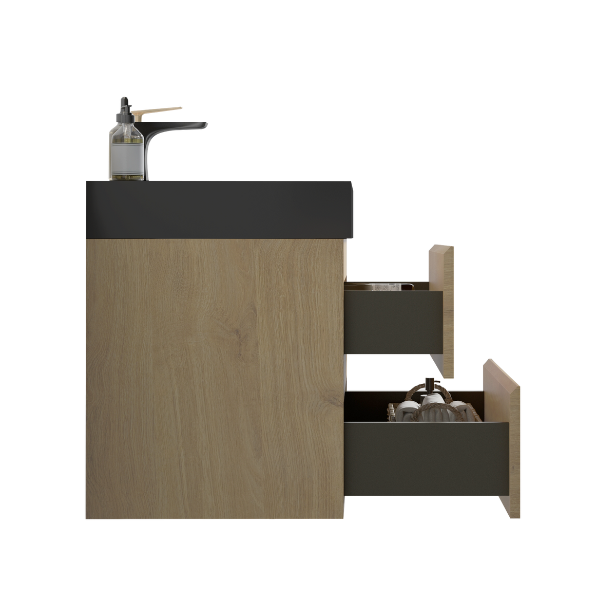 U090 Alice24W 106 Alice 24" Natural Oak Bathroom Vanity With Sink, Large Storage Wall Mounted Floating Bathroom Vanity For Modern Bathroom, One Piece Black Sink Basin Without Drain, Pre Assembled Light Oak Bathroom Modern Mdf Melamine
