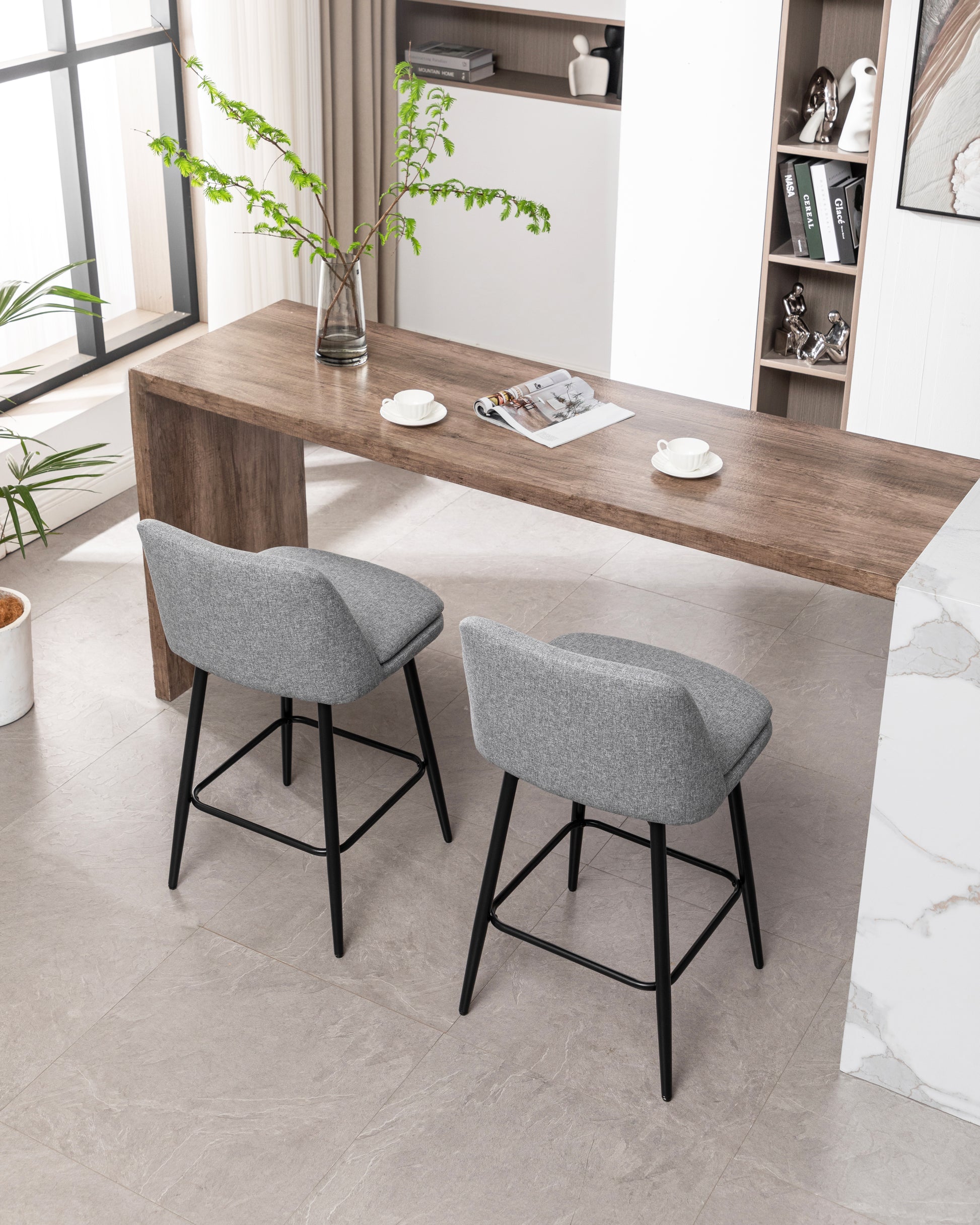 Counter Height Swivel Bar Stools Set Of 2, 360 Swivel Upholstered Barstools With Back And Metal Legs, 25.6" Seat Height,Counter Stools For Kitchen Island And Pub,Linen Cloth,Grey Light Grey Set Of 2 Linen