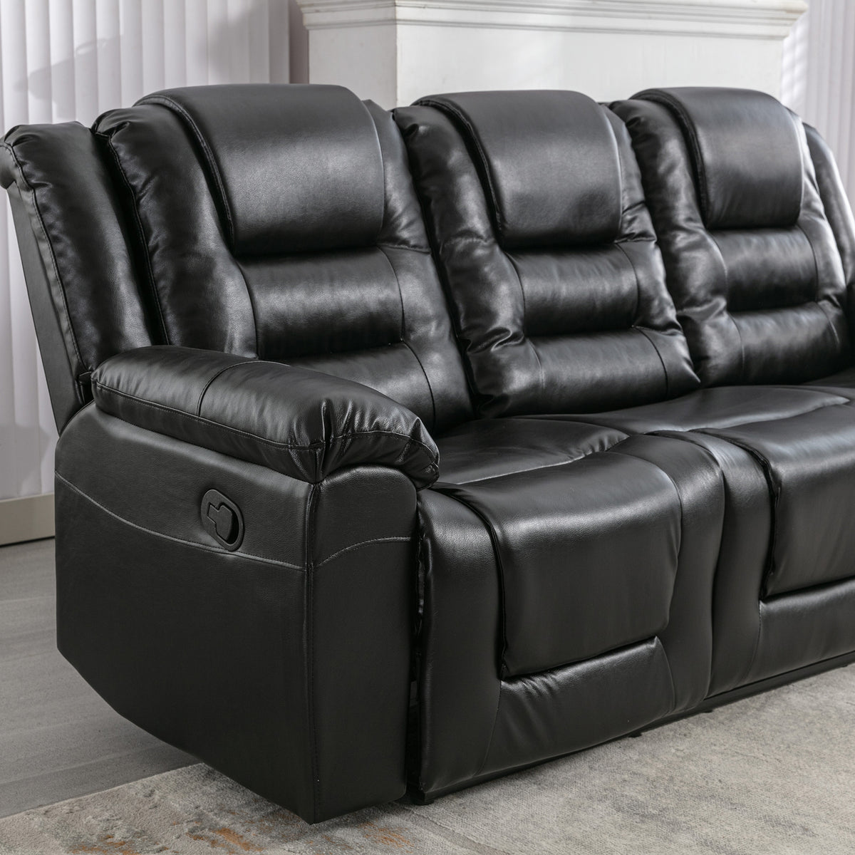 Home Theater Recliner Set Manual Recliner Chair With Wide Armrest, Two Built In Cup Holders For Living Room,Bedroom, Black Old Sku:Sg000760Aab Black Foam Pu Leather