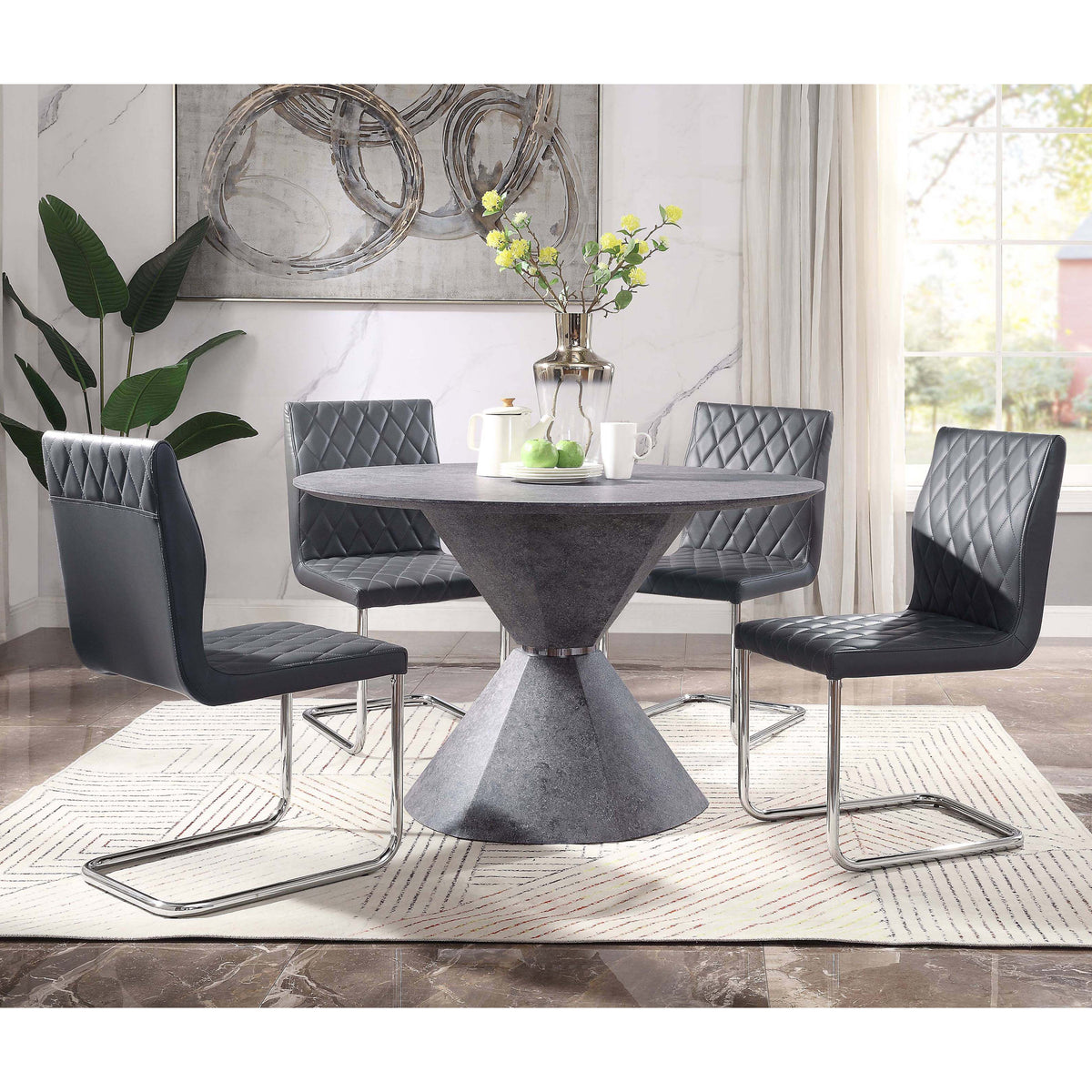 Grey And Chrome Side Chair With Sled Base Set Of 2 Grey Silver Primary Living Space Dining Chairs Solid Back Set Of 2 Faux Leather