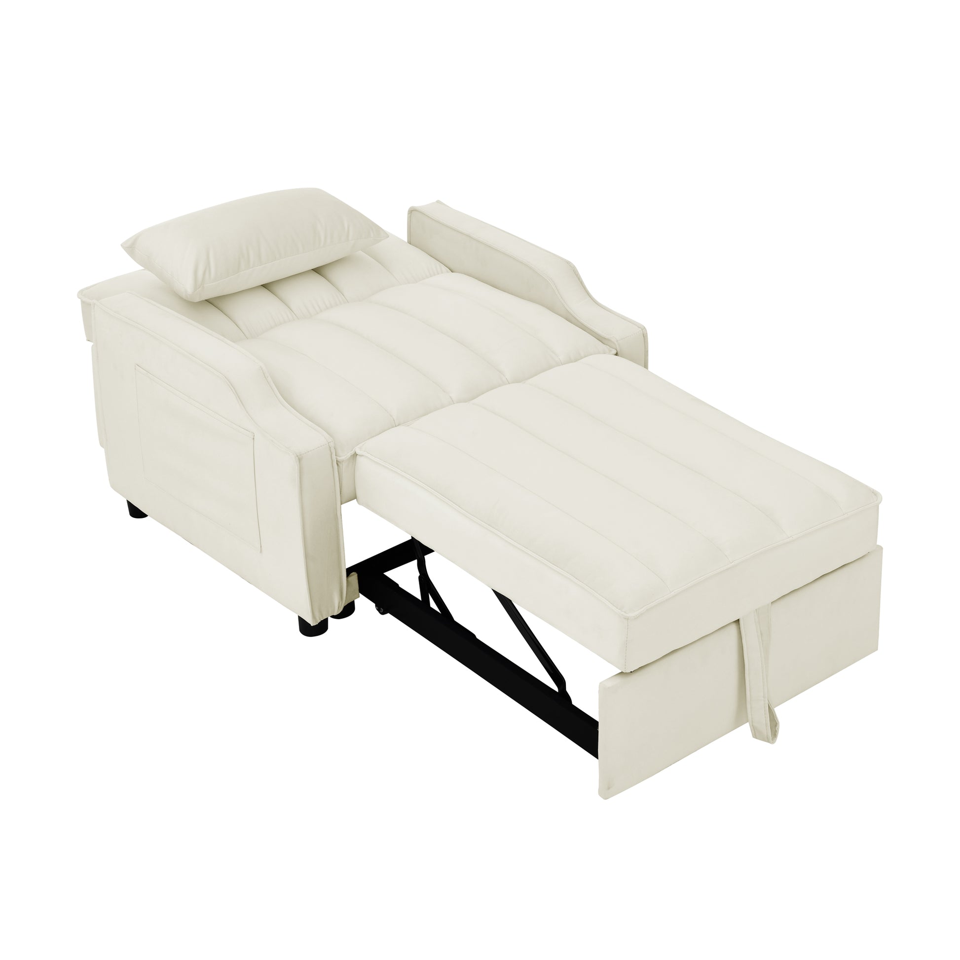 Modern Velvet Armchair Sofa Couch Pull Out Bed,3 In One Convertible For Living Room Sofa Bed,Beige Beige Velvet Cushion Back Medium Soft Medium Duty American Design Pillow Top Arms Foam Velvet 1 Seat