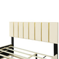 Queen Size Upholstered Platform Bed With 2 Drawers And 1 Trundle, Classic Metal Strip Headboard Design, Beige Queen Beige Mdf Lvl