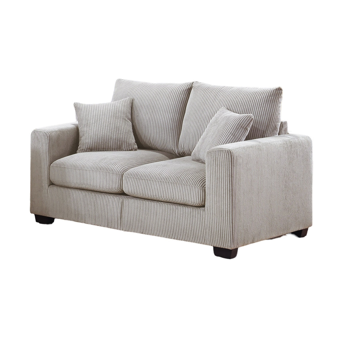 Classic Living Room 2Pc Sofa Set Ivory Corduroy Sofa And Loveseat W Pillows Square Arms Plush Couch Ivory Primary Living Space Cushion Back Classic,Contemporary,Modern Rubberwood Square Arms Corduroy 4 Seat