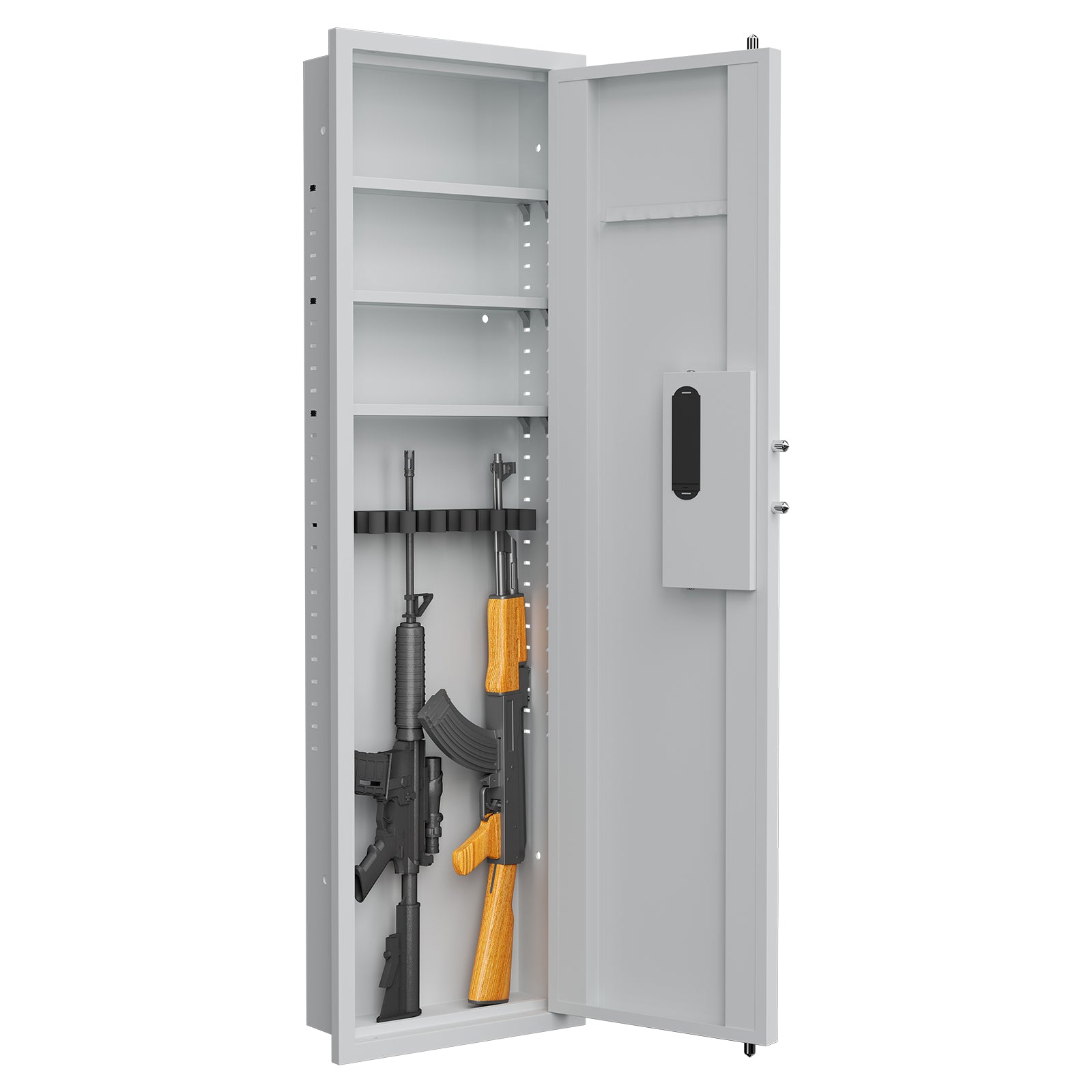 Fingerprint Touch Panel In Wall Safe,Hidden Wall Safe For Rifles And Pistols With Adjustable Shelves,Assembled Storege Safe For Firearm And Valuables White Fingerprint White Steel