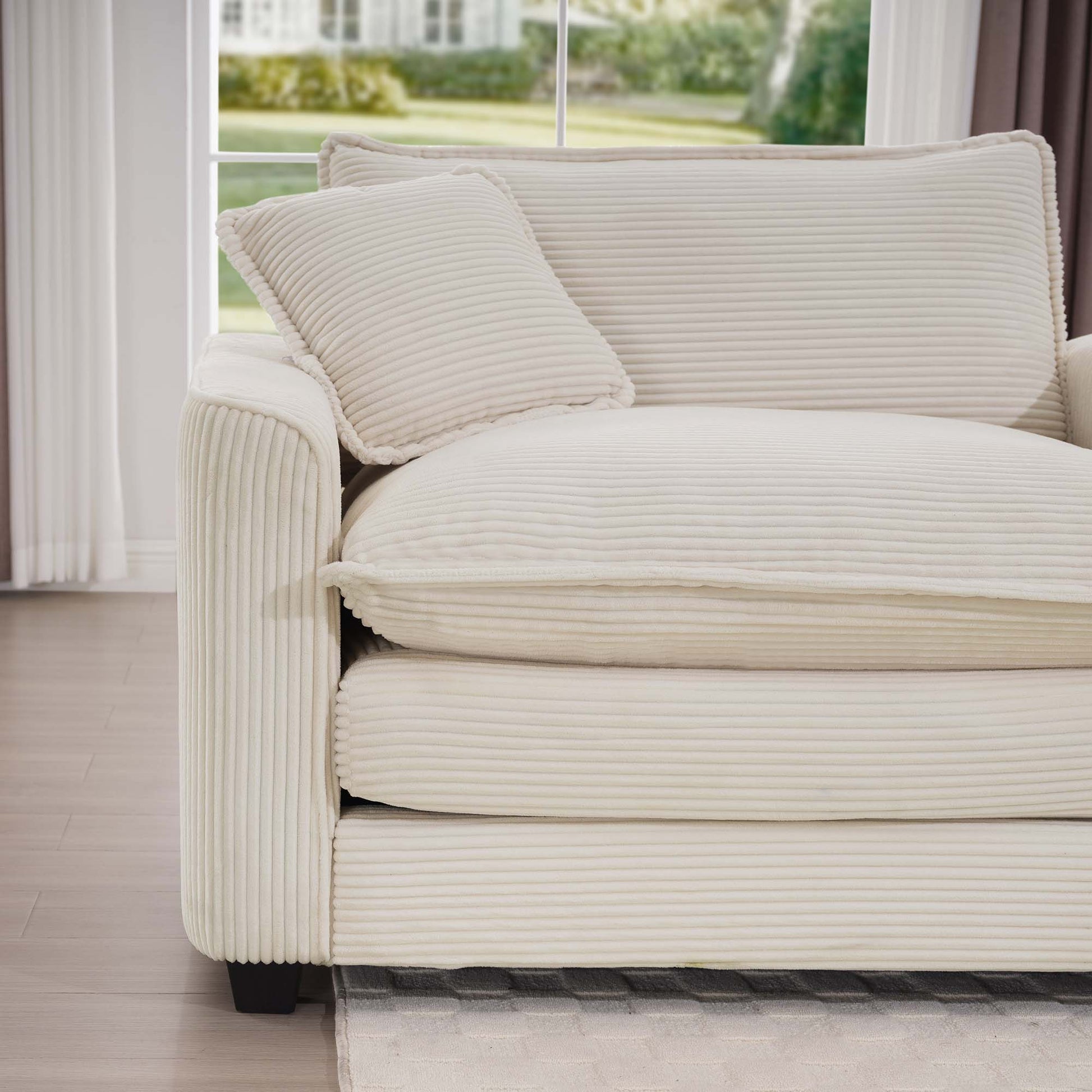 Modern Fabric Living Room Sofa Two Pieces Set, Two 2 Seater Sofas With 8 Cushions,Upholstery Large Deep Seat Sofa Set, Light Beige Corduroy Fabric Beige Corduroy 4 Seat