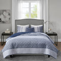 4 Piece Jacquard Quilt Set With Throw Pillow Navy King Cal King King Navy Polyester