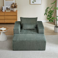 62.5 Inch Corduroy Sponge Sofa Lounge Chair With Removable Footrest,No Assembly Required,Fluffy Modern Sleeper Chair For Indoor Living Room Bedroom Army Green Foam Corduroy 1 Seat