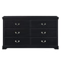 Classic Traditional 1Pc Dresser Of 6 Drawers Black Finish Bedroom Wooden Storage Furniture Black Wood