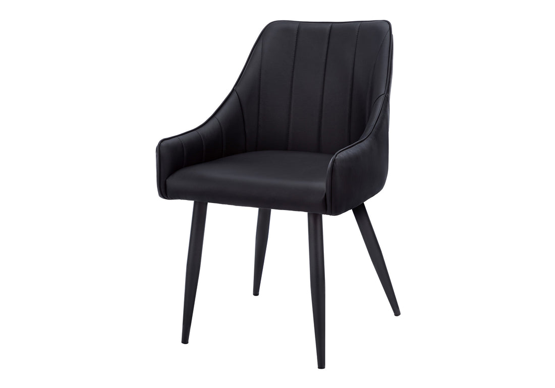 Dining Chair, Set Of 2, Side, Upholstered, Kitchen, Dining Room, Black Leather Look, Black Metal, Contemporary, Modern Black Foam Faux Leather
