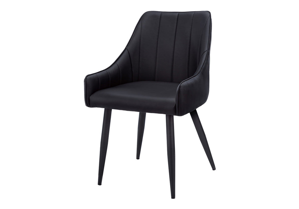 Dining Chair, Set Of 2, Side, Upholstered, Kitchen, Dining Room, Black Leather Look, Black Metal, Contemporary, Modern Black Foam Faux Leather