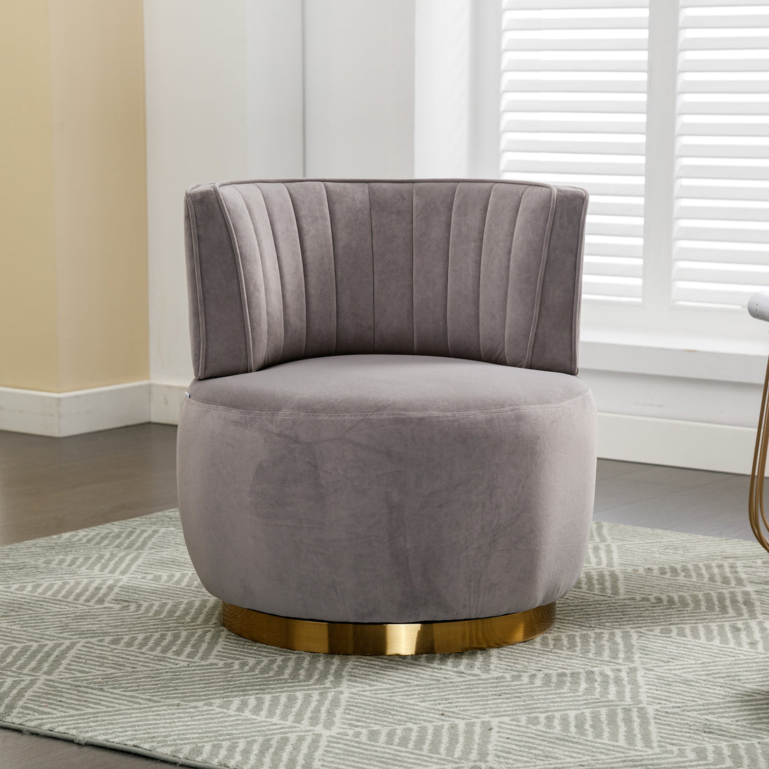 Coolmore 360 Degree Swivel Cuddle Barrel Accent Sofa Chairs, Round Armchairs With Wide Upholstered, Fluffy Velvet Fabric Chair For Living Room, Bedroom, Office, Waiting Rooms Gray Foam Velvet