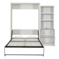 Queen Size Half Self Close And Open Murphy Bed With 1 Side Cabinet Storage Shelf, Cabinet Space Saving Bed Perfect For Guest Room, Bed Room, Guest Room, Home Office, Rustic White Box Spring Not Required Queen Rustic White Wood White Pine Murphy Solid