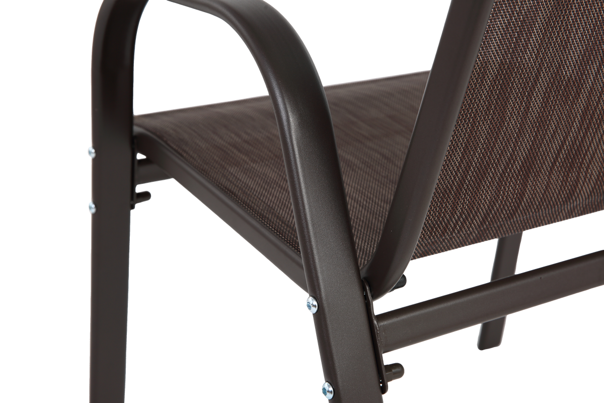 2 Piece Patio Chairs, Outdoor Camping Chairs Withtextilene Fabric, Set Of 2 Garden Chairs With Armrest High Backrest For Garden Patio Pool Beach Yard Space Saving Brown Brown Steel