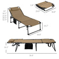 Outsunny 2 Piece Folding Chaise Lounge With 5 Level Reclining Back, Outdoor Tanning Chair With Reading Face Hole, Outdoor Lounge Chair With Side Pocket & Headrest For Beach, Yard, Patio, Beige Beige Steel