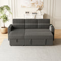 85 Inches Corduroy Sofa Bed, 3 Seater Sleeper Sofa With Storage Chaise, Square Handrail With Two Cup Holder And Usb Charge Port, Pull Out Couch For Living Room Dark Grey Corduroy 3 Seat