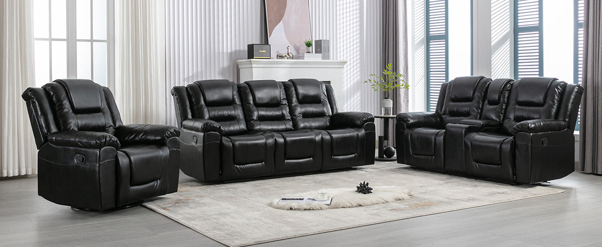 Home Theater Recliner Set Manual Recliner Chair With Wide Armrest, Two Built In Cup Holders For Living Room,Bedroom, Black Old Sku:Sg000760Aab Black Foam Pu Leather