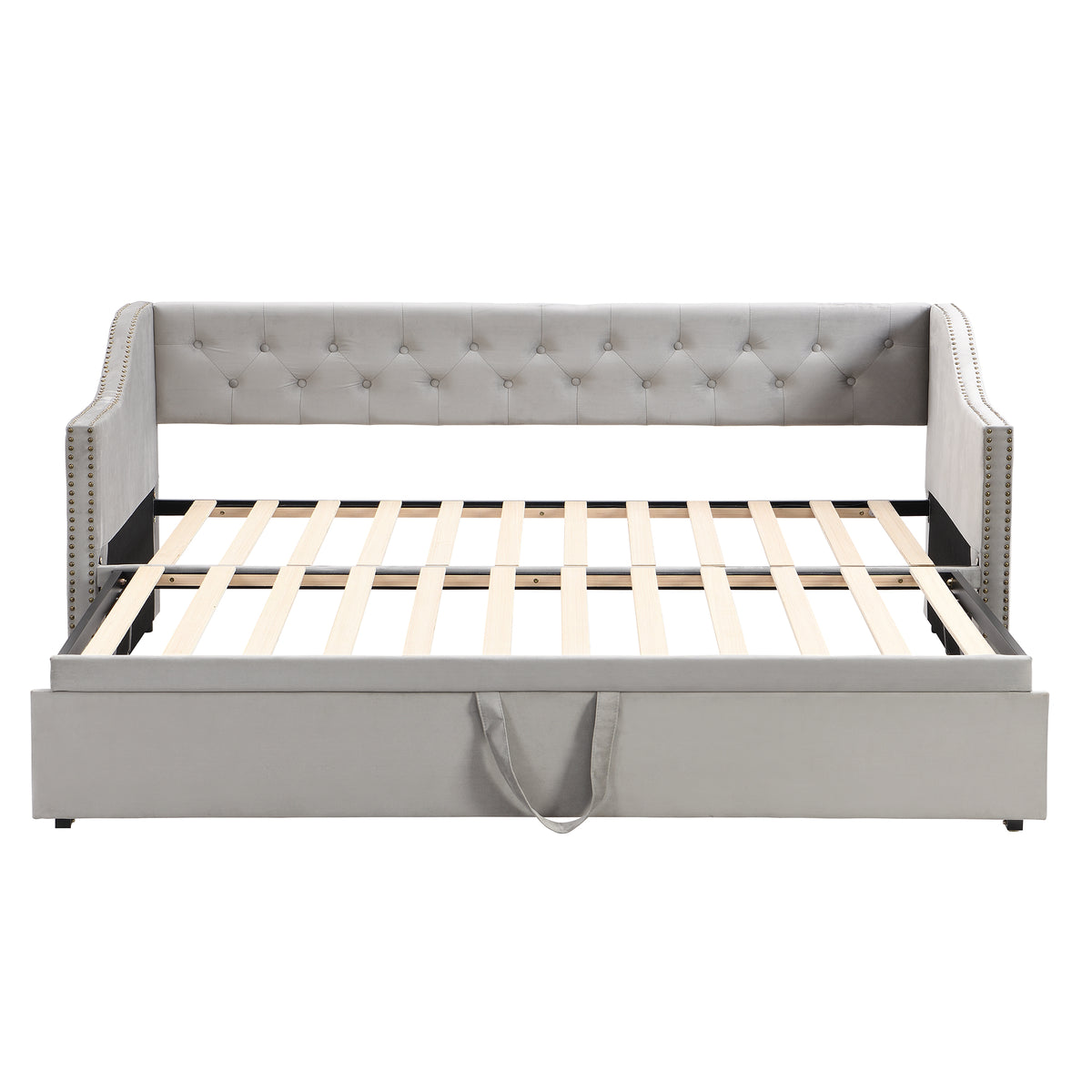 Twin Size Upholstered Daybed With Pop Up Trundle, Gray Twin Gray Upholstered
