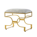24 Inch Modern Ultra Padded Ottoman, Geometric Frame, Gray, Gold Patina Gray Iron