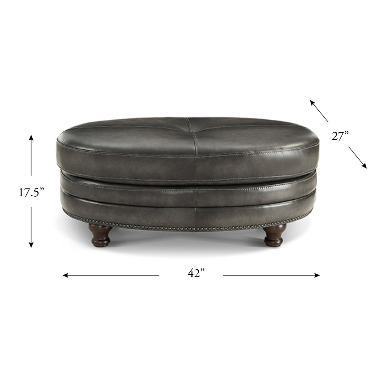 Belfast Top Grain Leather Oval Ottoman Wood Primary Living Space Solid Grey Eucalyptus Wood Nailhead Trim Gray Genuine Leather Genuine Leather Medium Firm Backless Mid Century Modern Oval Armless