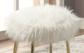 Contemporary Glam White Gold Fabric Faux Fur 1Pc Ottoman Upholstery Living Room Ottoman Seat White Gold Primary Living Space White Classic,Contemporary Square Solid Wood