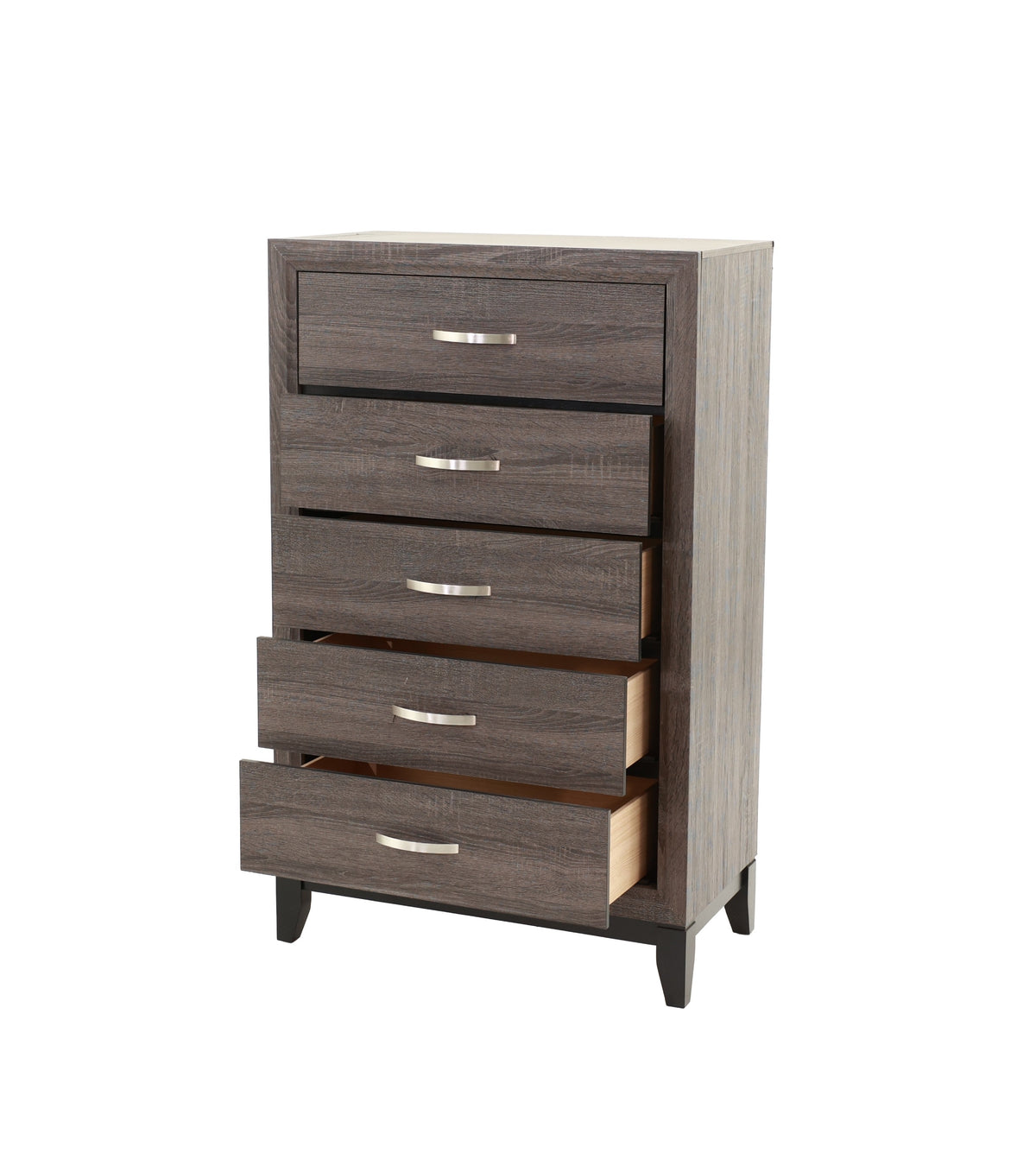 Bedroom Furniture Rustic Grey Oak Simple 1Pc Tall Chest 5 Drawers Storage Solidwood Chest Gray Bedroom Modern,Transitional Pine Particle Board Mdf,Solid Wood