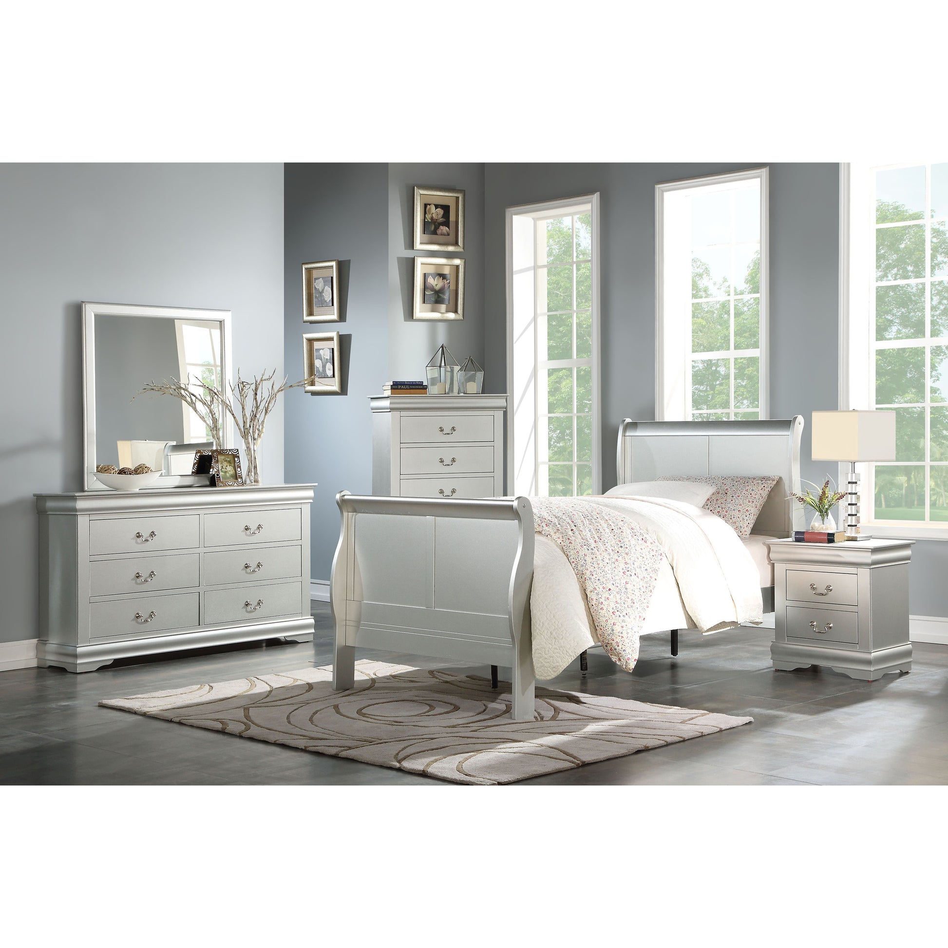 Platinum Twin Sleigh Bed Box Spring Required Twin White Wood Casual Panel Wood