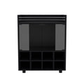 St Andrews Bar Cart With Built In 8 Bottle Rack, Double Glass Door Cabinet, And Aluminum Edged Top Surface Black Primary Living Space Modern Particle Board Engineered Wood