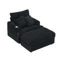 39 Inch Spring Upholstered Armchair And Ottoman Set Comfortable Single Sofa With Cup Holder And Corduroy Fabric, Perfect For Living Room Or Bedroom Black Corduroy 1 Seat