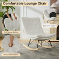 Lazy Rocking Chair,Comfortable Lounge Chair With Wide Backrest And Seat Wood Base, Upholstered Armless Rocker Chair For Living Room, Balcony,Bedroom And Patio Porch. White Cushion Iron White Primary Living Space Sponge Square Casual Rocking Chairs