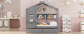 Wooden Twin Size House Bed With 2 Drawers,Kids Bed With Storage Shelf, Gray Twin Gray Solid Wood