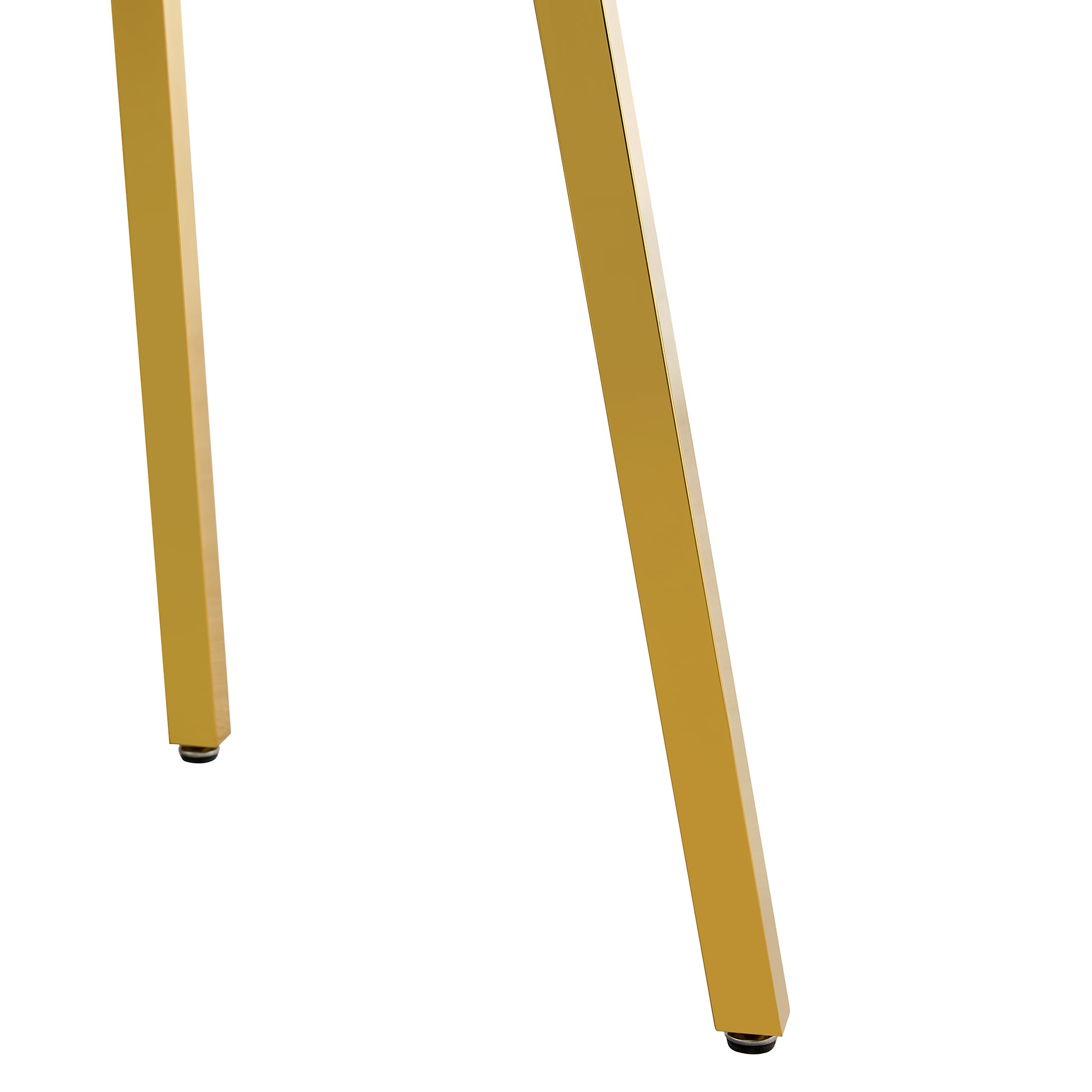 Table And Chair Set.A Modern Minimalist Style Round Clear Tempered Glass Table With Metal Legs.Paried With White Chairs With Modern Pu Leather High Back Upholstered And C Tube Golden Legs. Transparent Seats 6 Glass