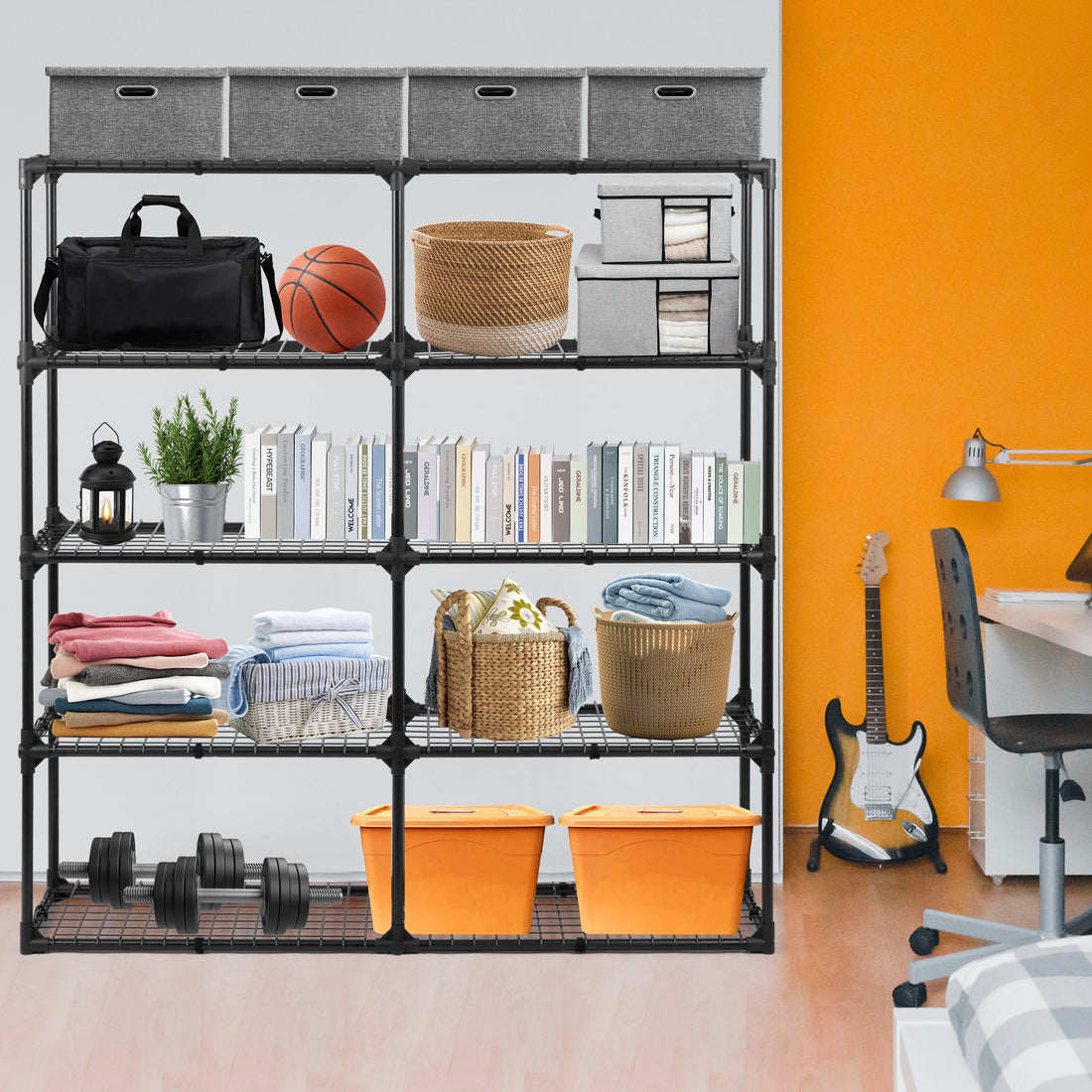 5 Shelf Wire Rack With Cover 2Pack Black Steel