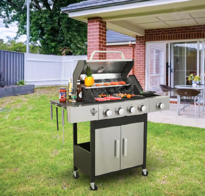 4 Burner Propane Gas Bbq Grill With Side Burner, 46790Btu Output With Enameled Cast Iron Cooking Grids For Outdoor Barbecue, Stainless Steel Black Silver Garden & Outdoor Iron,Stainless Steel