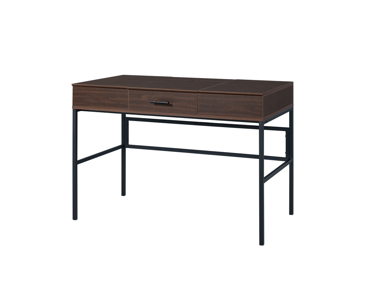 Verster Oak & Black Finish Writing Desk W Usb Black,Oak Metal,Synthetic Wood