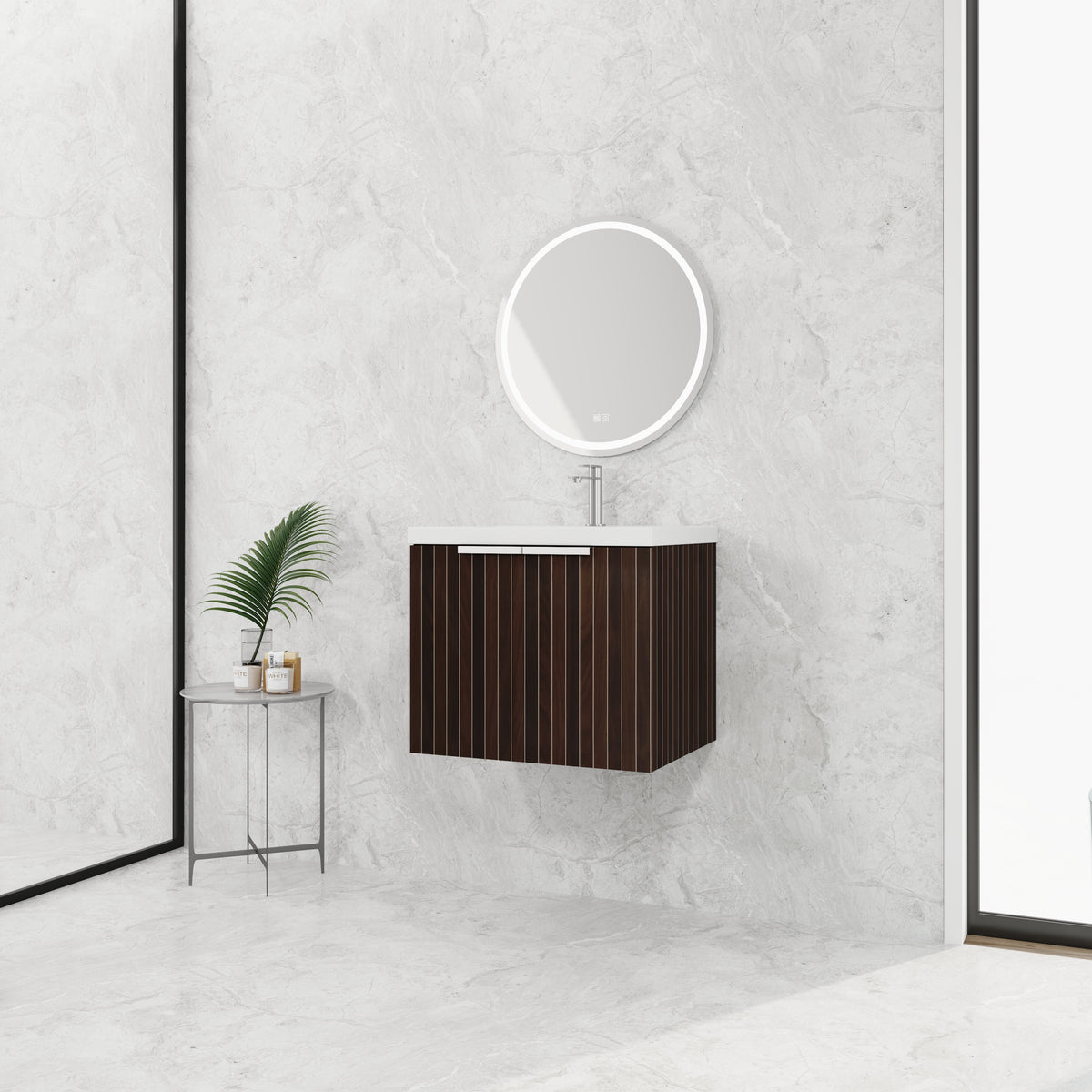 24 Inch Bathroom Cabinet With Resin Sink,Soft Close Doors,Float Mounting Design, For Small Bathroom Silver Brown Stripe Bathroom Modern Plywood Plywood