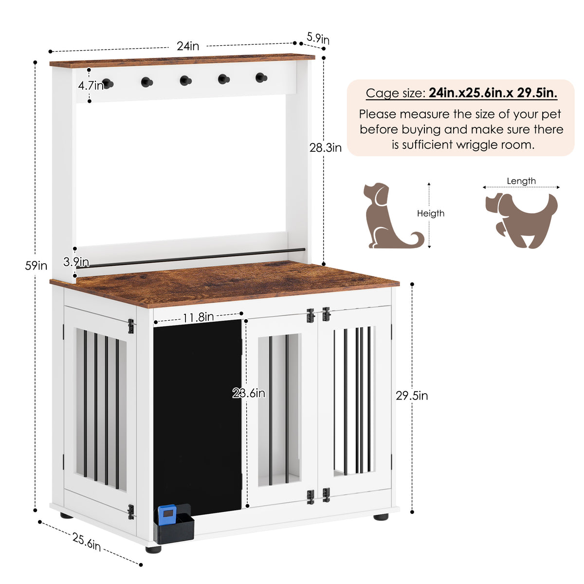 Dog Crate,Graffiti Dog Cage, Kennel With Double Doors, Crate Interior Furniture, Heavy Wooden Dog Cage, Large Dog, White White Vintage Particle Board