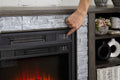 Mantel Electric Fireplace Stone Tv Media Stand With With Faux Stacked Stone Surround, Modern Entertainment Console With Open Storage Space,Grey, 58.31