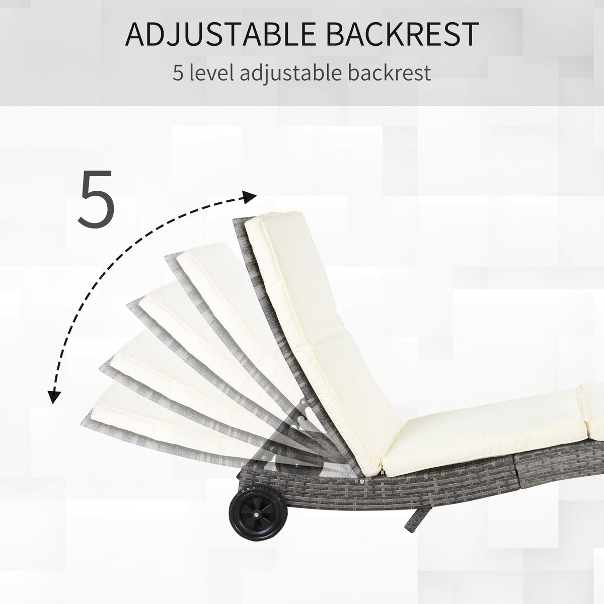 Outsunny Wicker Chaise Lounge Pool Chair, Outdoor Pe Rattan Cushioned Patio Sun Lounger W 5 Level Adjustable Backrest & Wheels For Easy Movement, Cream White Cream White Rattan