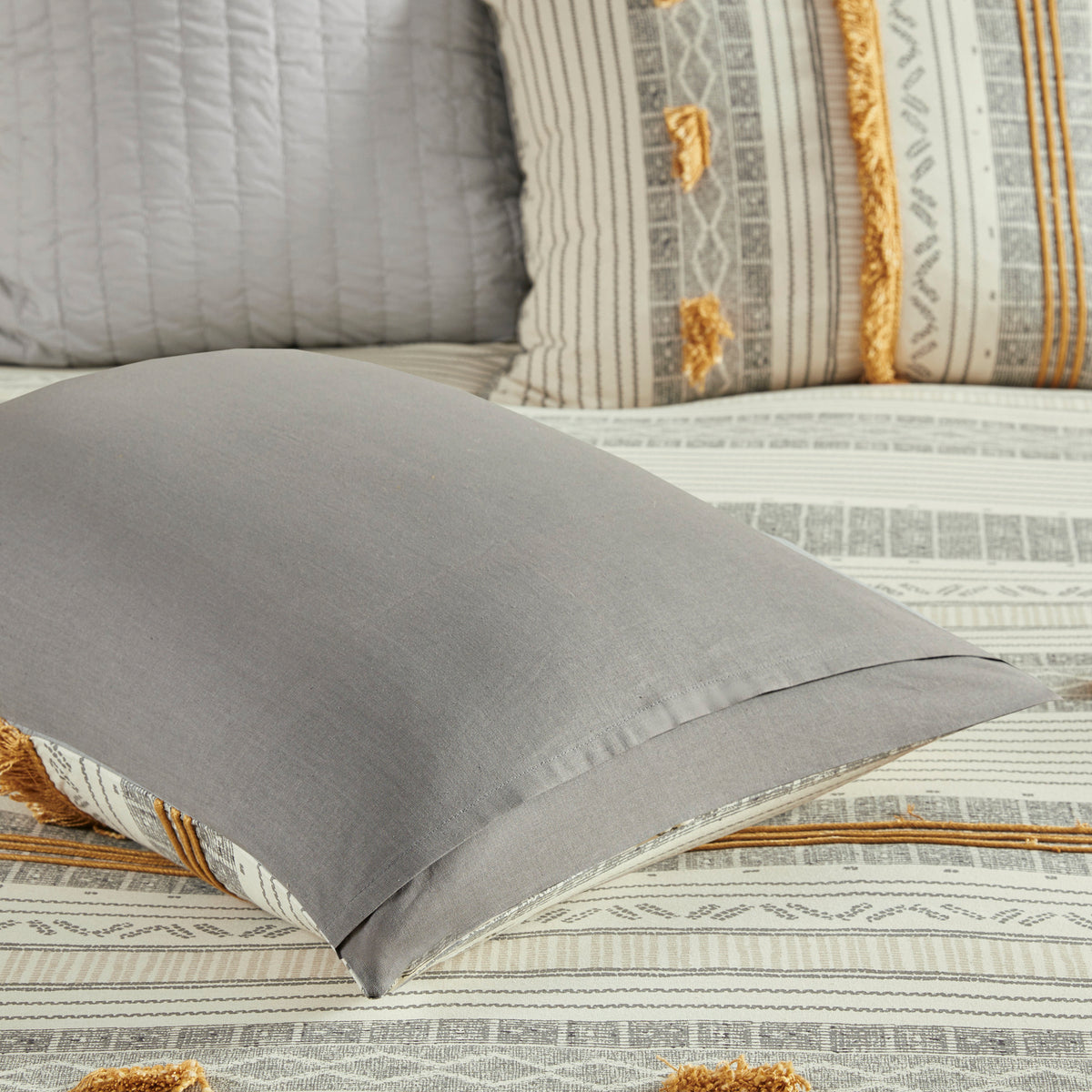 3 Piece Cotton Comforter Set Gray Yellow King Cal King King Gray Yellow Cotton