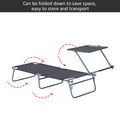 Outsunny Outdoor Lounge Chair, Adjustable Folding Chaise Lounge, Tanning Chair With Sun Shade For Beach, Camping, Hiking, Backyard, Gray Gray Steel