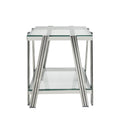 Modern Stainless Steel Coffee Table Set Set Of 3 , Double Layer Clear Tempered Glass Table Top, Coffee Table & Two End Side Table 3 Pieces Sets For Living Room Home Office, Silver Clear,Silver