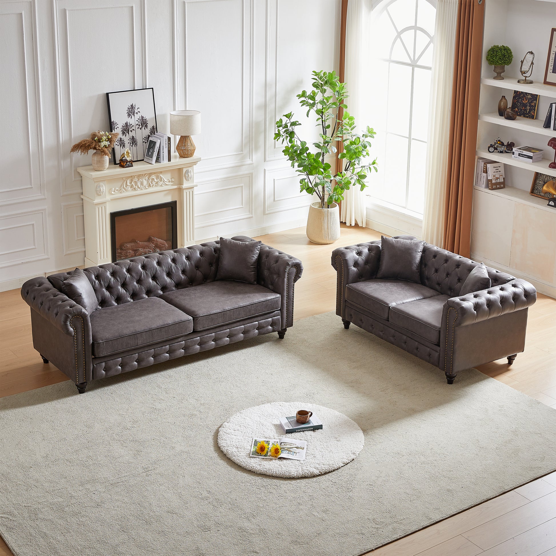 Fx 3 Seats 2 Seats Combo Sofa Modern Living Room Sofa With Solid Wood Frame And Wooden Feet, 4 Cushions, Apartment Sofa Furniture For Living Room, Living Room, Office Grey Wood Pine Foam Fabric 5