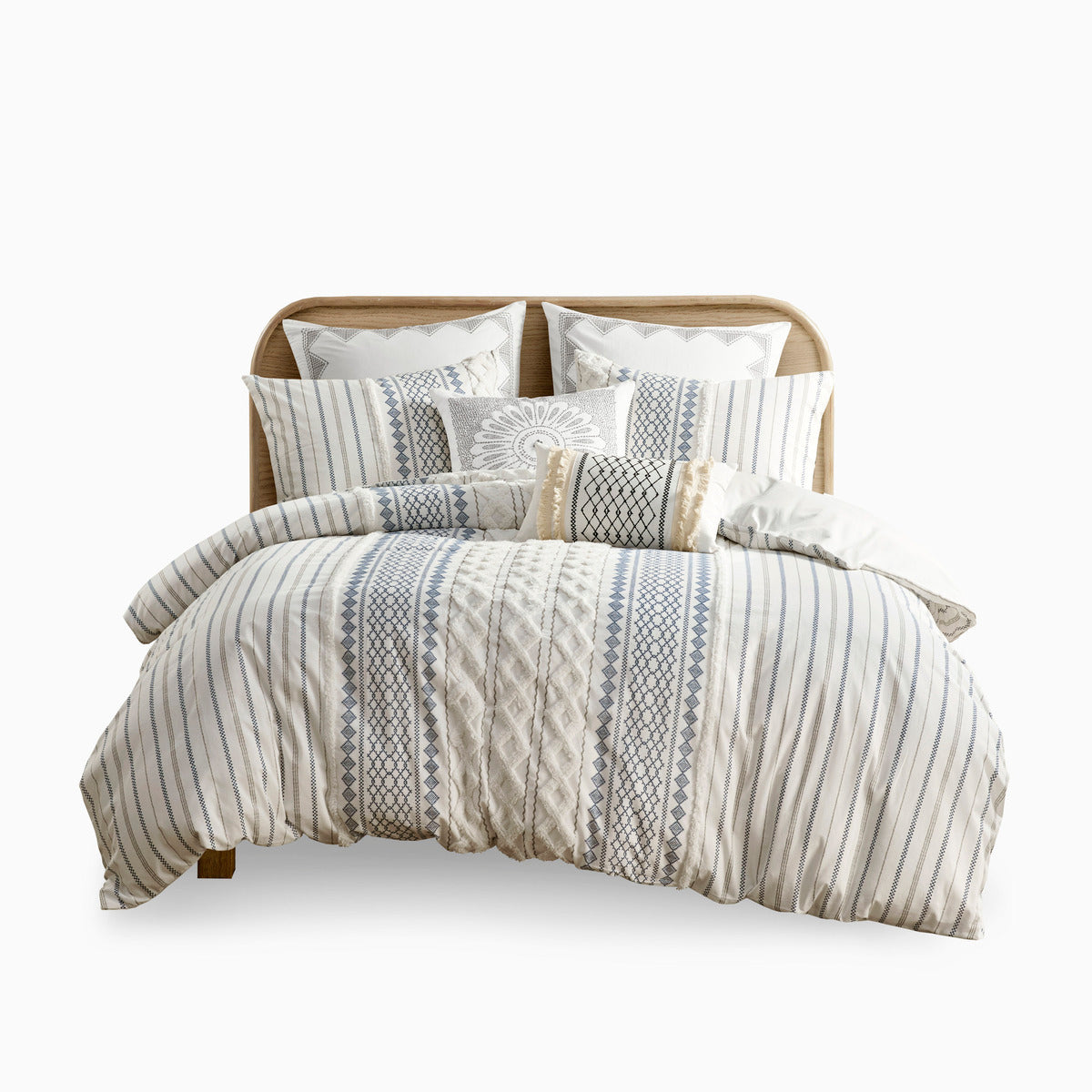 Cotton Printed Duvet Cover Set With Chenille Queen Multicolor Cotton