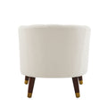 Upholstered Barrel Accent Chair With Wooden Legs White Rubberwood Boucle