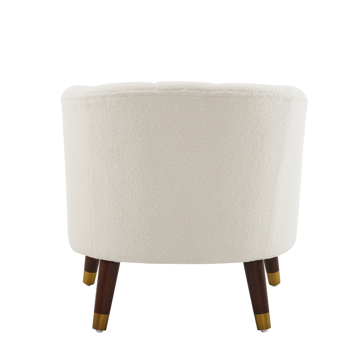 Upholstered Barrel Accent Chair With Wooden Legs White Rubberwood Boucle
