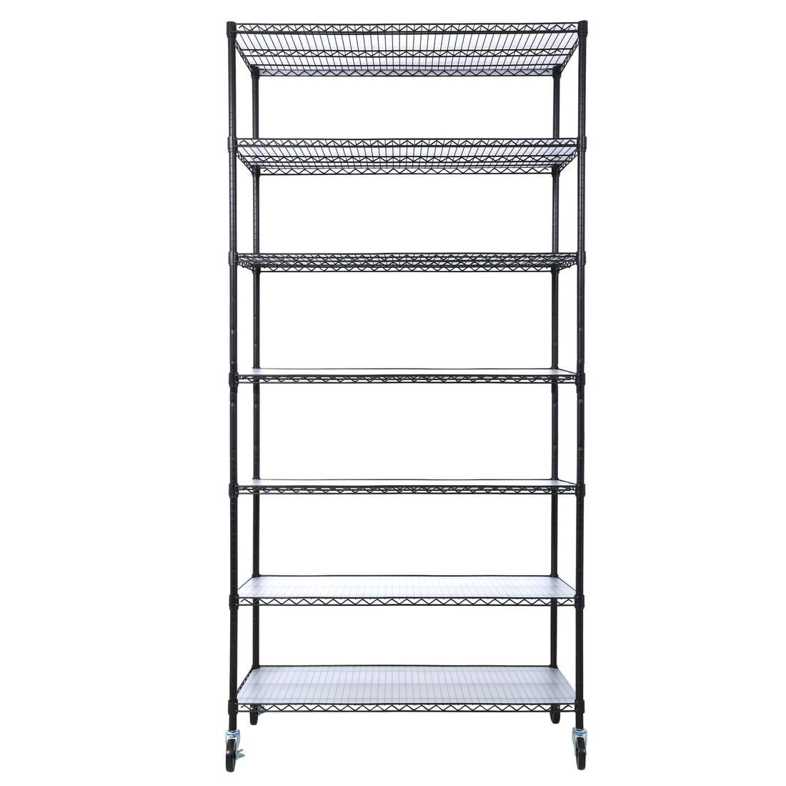 7 Tier Metal Shelf Wire Shelving Unit, 2450Lbs Heavy Duty Adjustable Storage Rack With Wheels & Shelf Liners For Closet Kitchen Garage Basement Commercial Shelving 81.5" H X 48" L X 18" D Black Black Metal